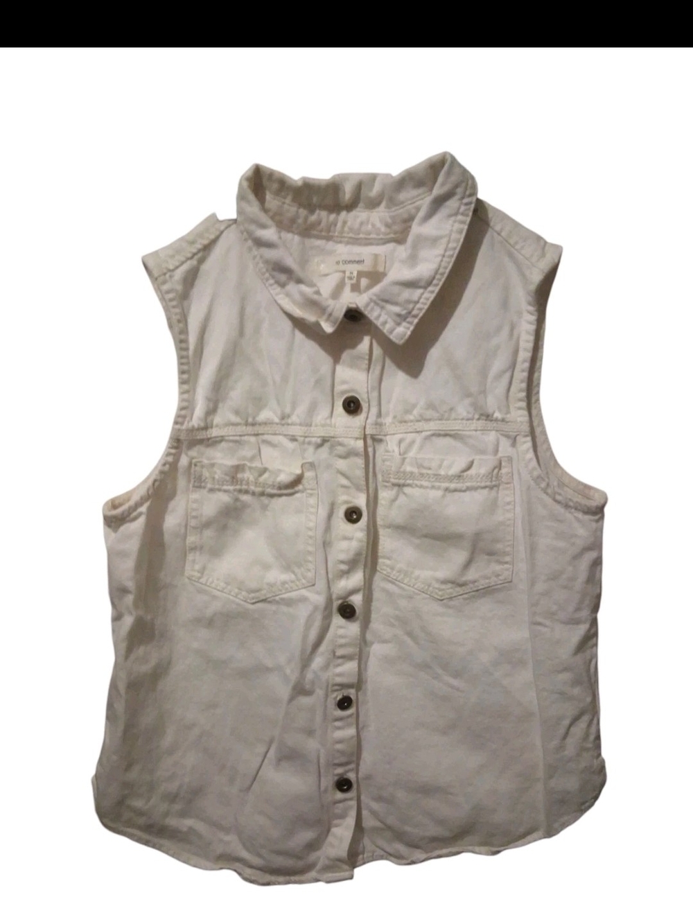 no comment Women's Medium White Denim Sleeveless Button-Up Vest Top